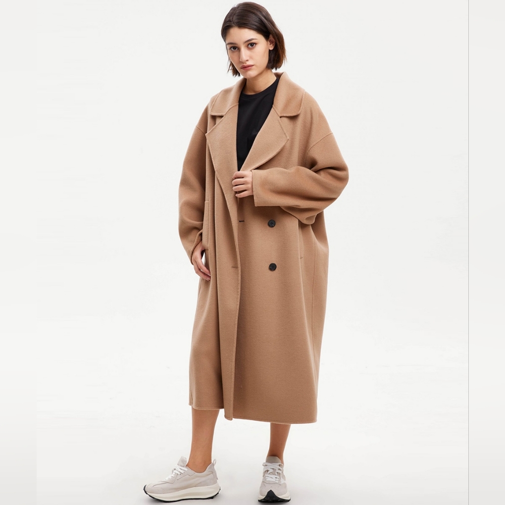 NWT Double-Breasted Straight Wool Coat (Tan/Light Brown) - LIT Activewear
